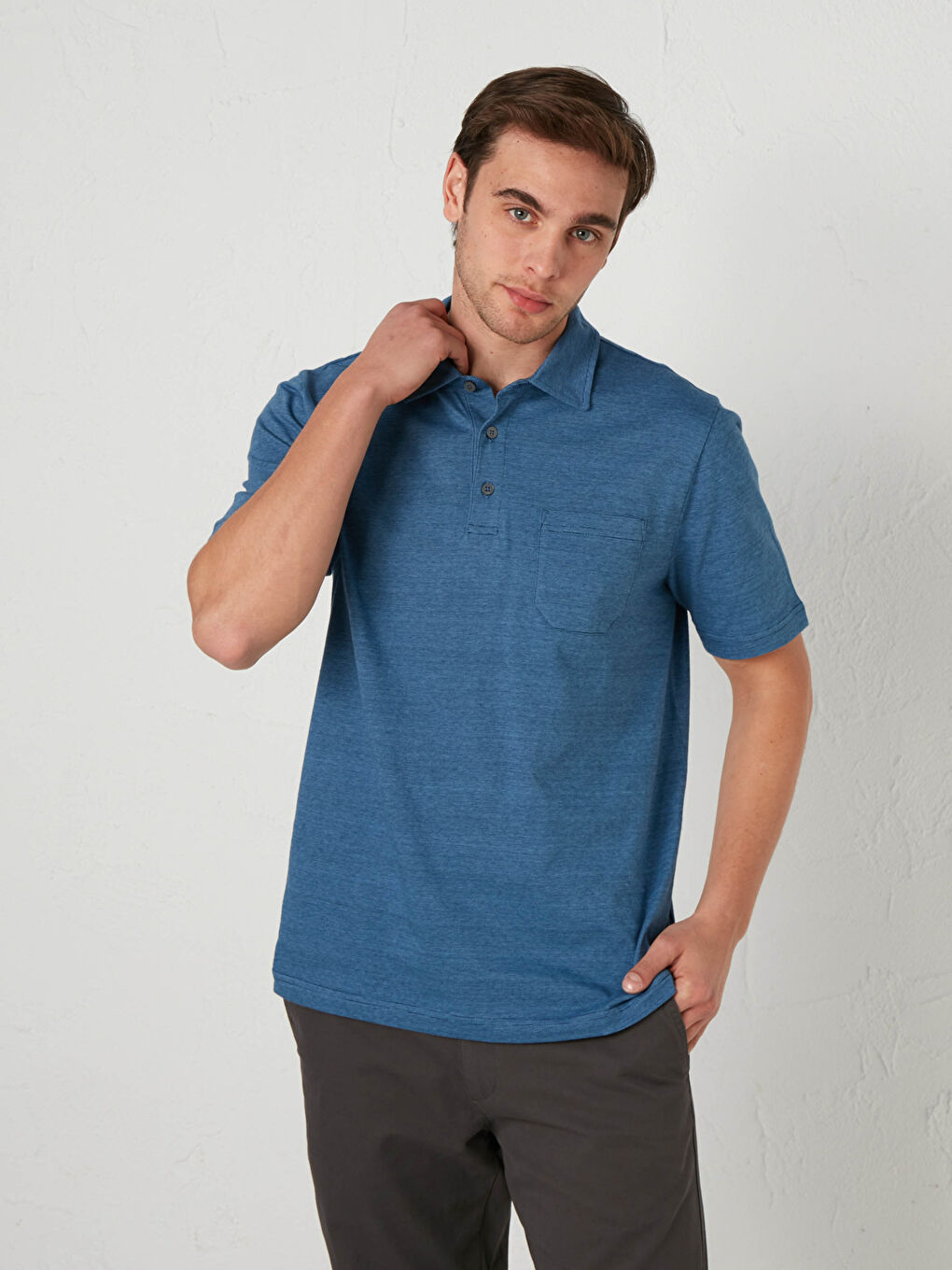 Polo Neck Short Sleeve Combed Cotton T-Shirt-1