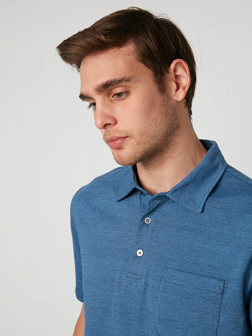 Polo Neck Short Sleeve Combed Cotton T-Shirt-2