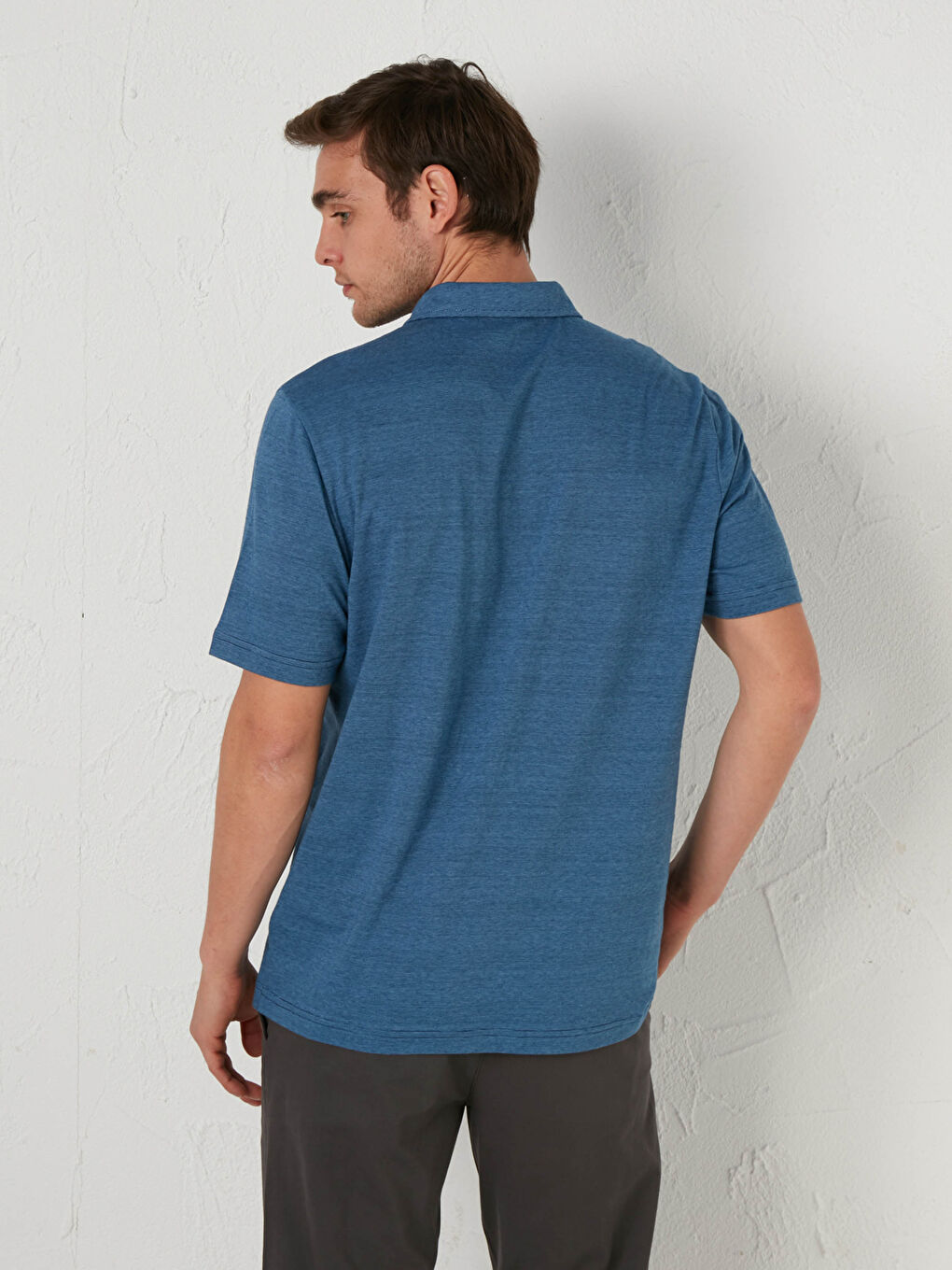 Polo Neck Short Sleeve Combed Cotton T-Shirt-3