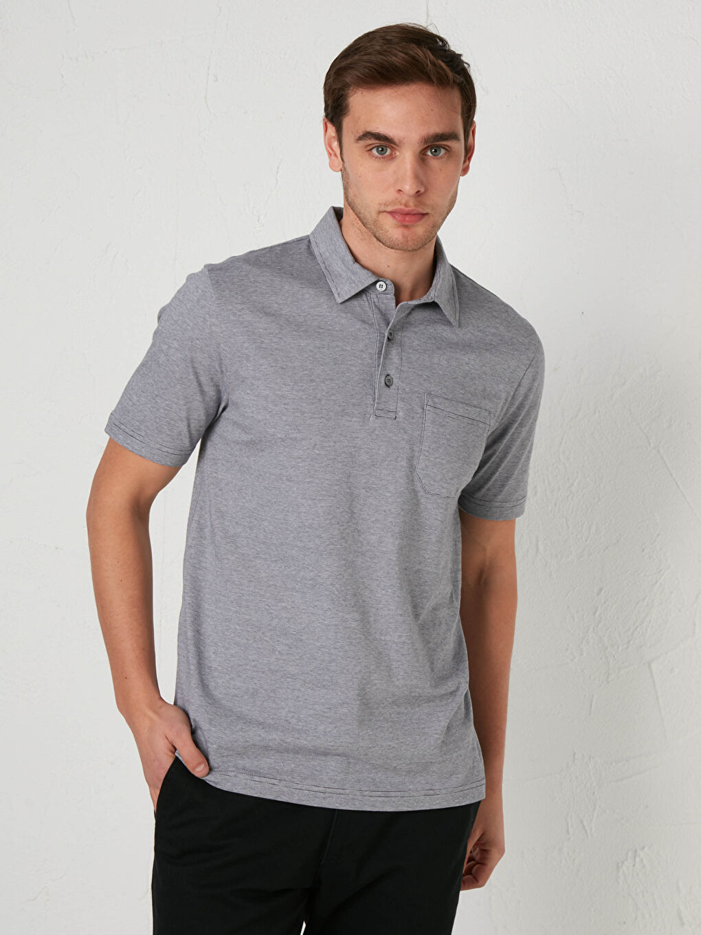 Polo Neck Short Sleeve Combed Cotton T-Shirt-1