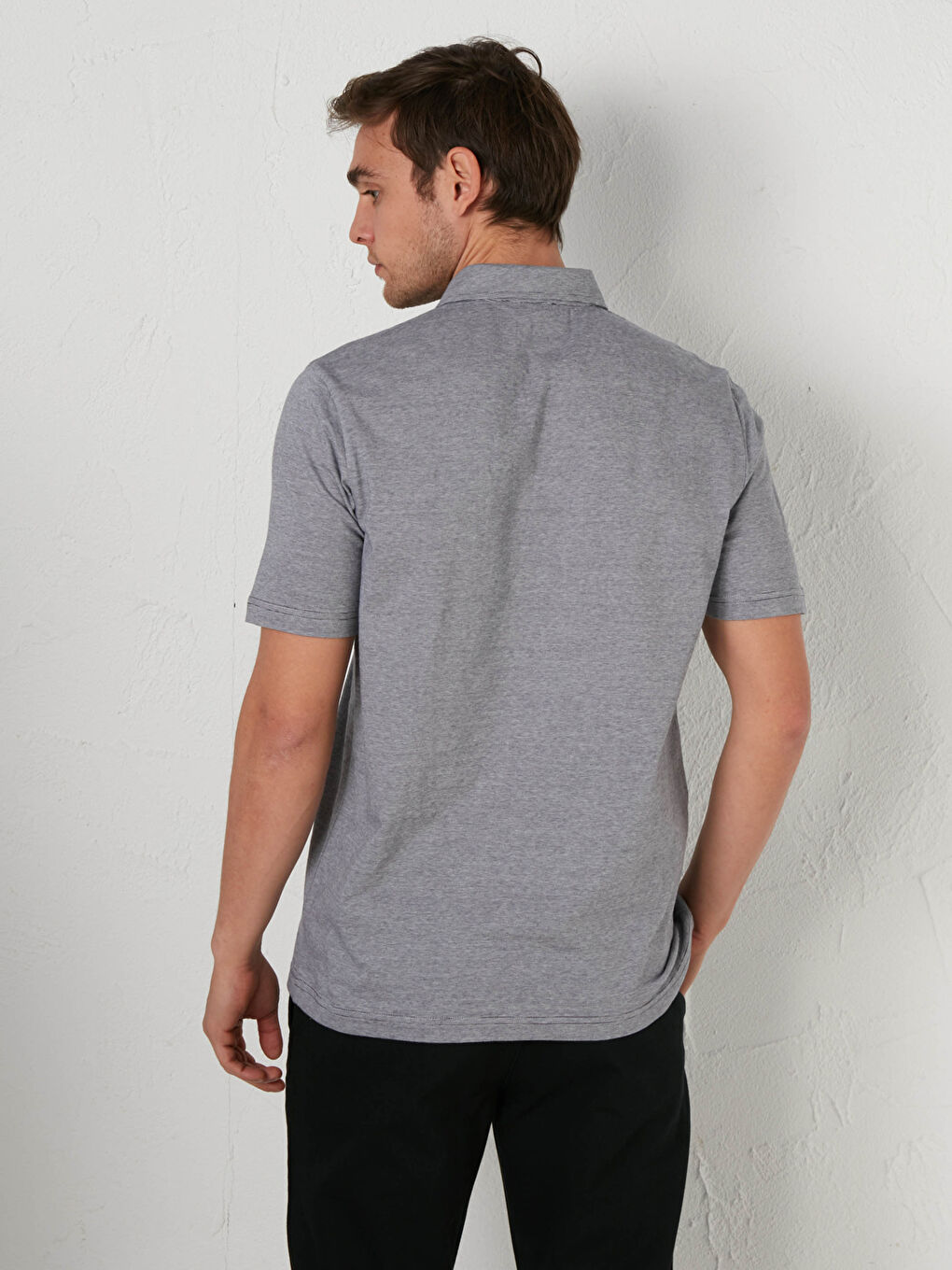 Polo Neck Short Sleeve Combed Cotton T-Shirt-3