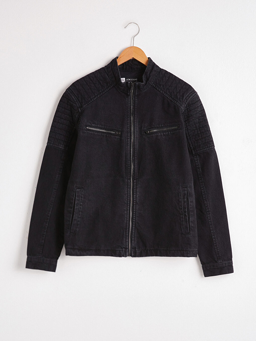 Siyah Standart Kalıp Jean Ceket-5