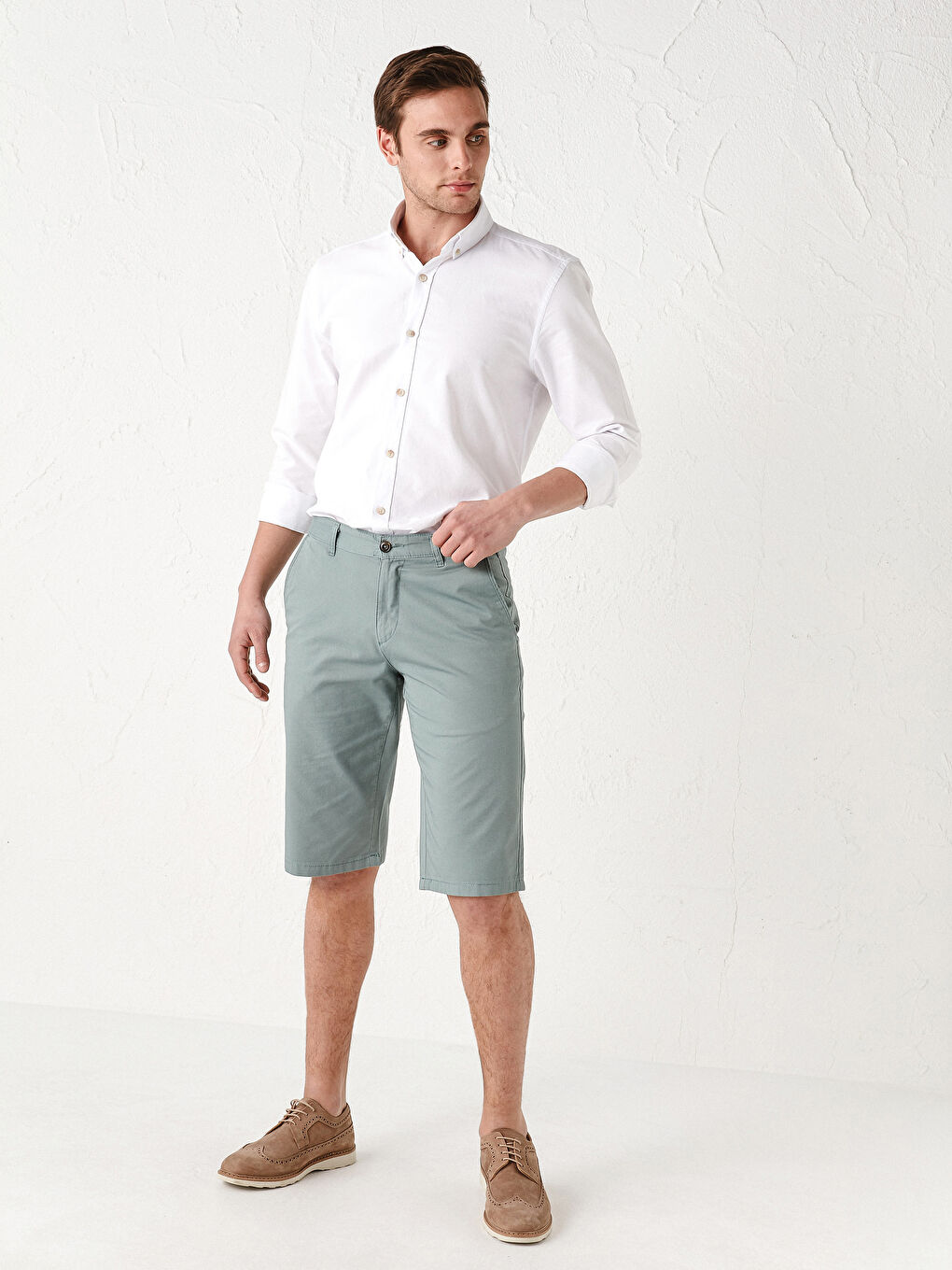 Yeşil Standart Kalıp Gabardin Şort-1