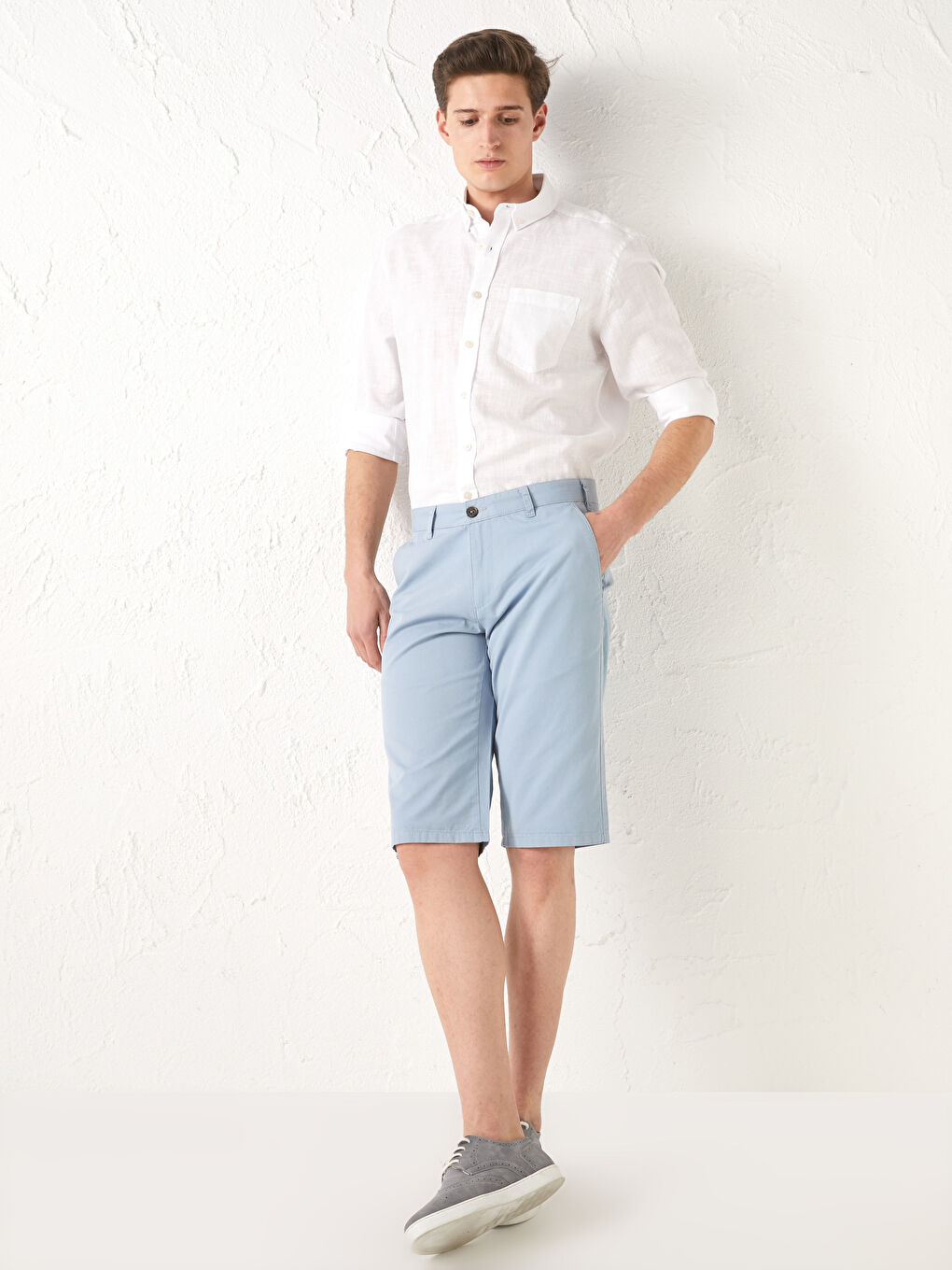 Mavi Standart Kalıp Gabardin Şort-1