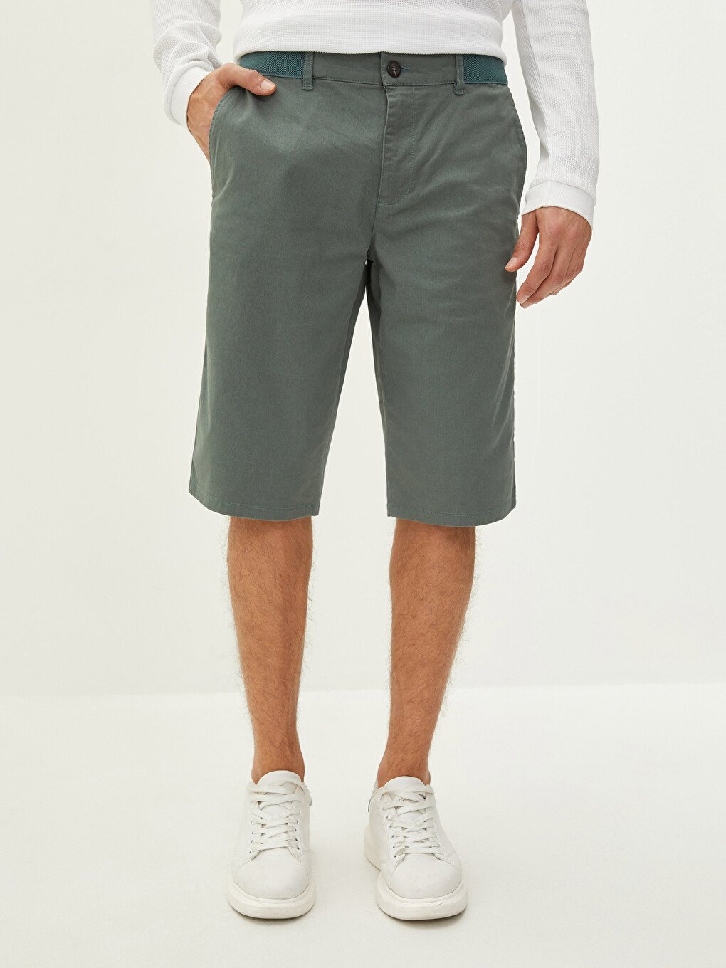 Relaxed Fit Gabardine Men's Bermuda Shorts-4