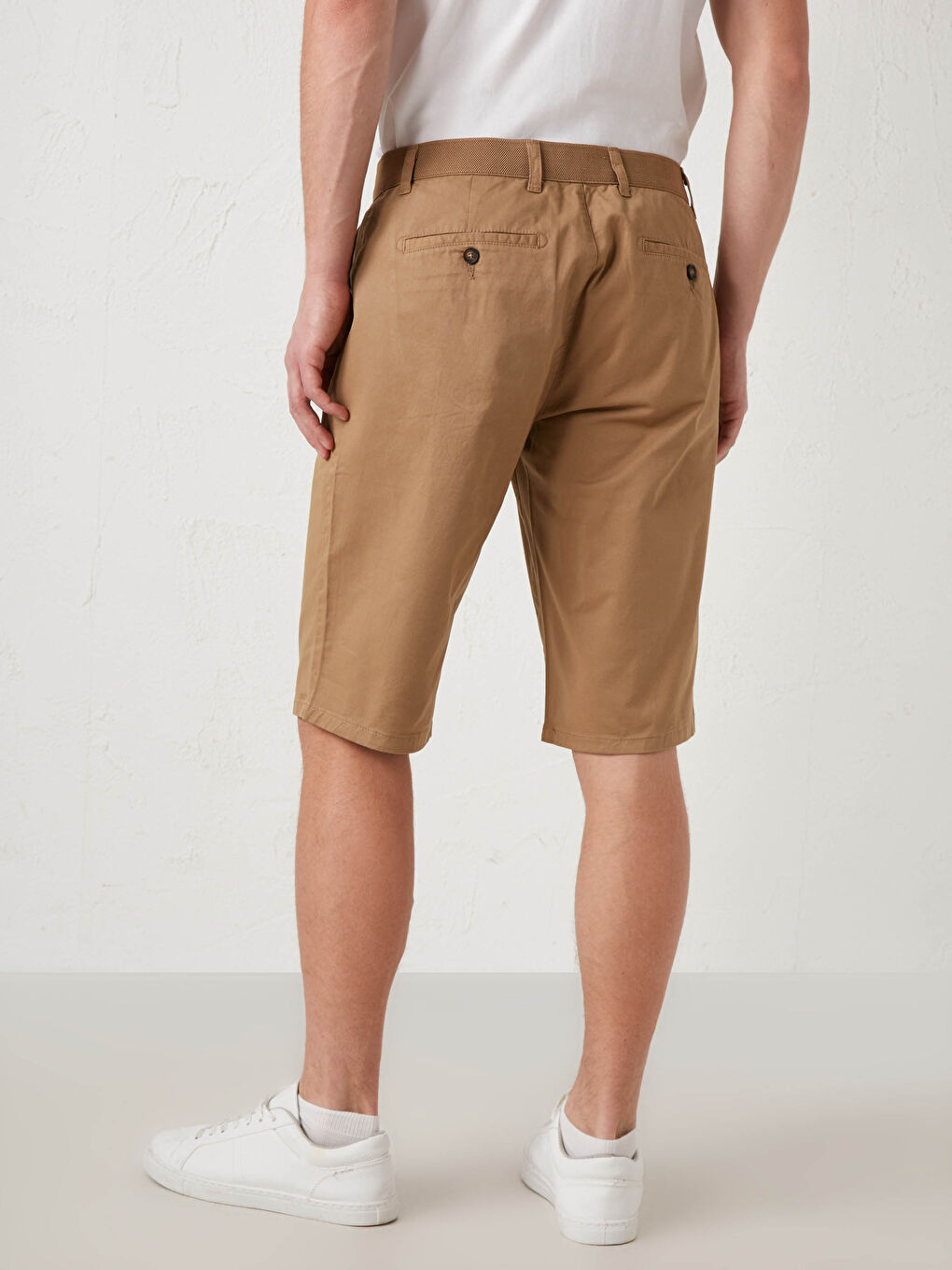 Bej Rahat Kalıp Gabardin Bermuda Şort-3