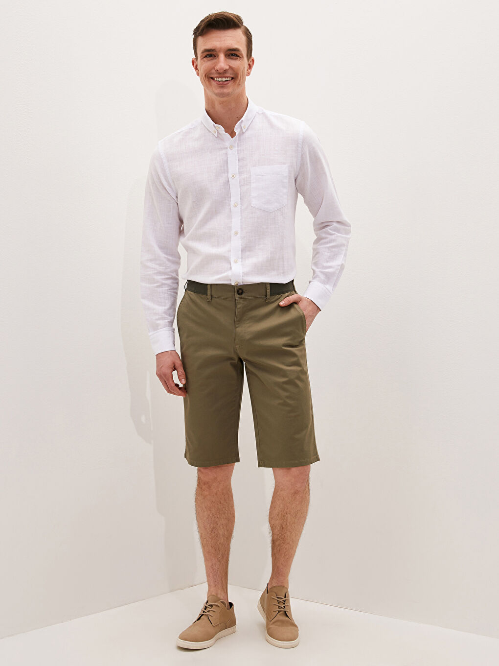 Relaxed Fit Gabardine Men's Bermuda Shorts-5