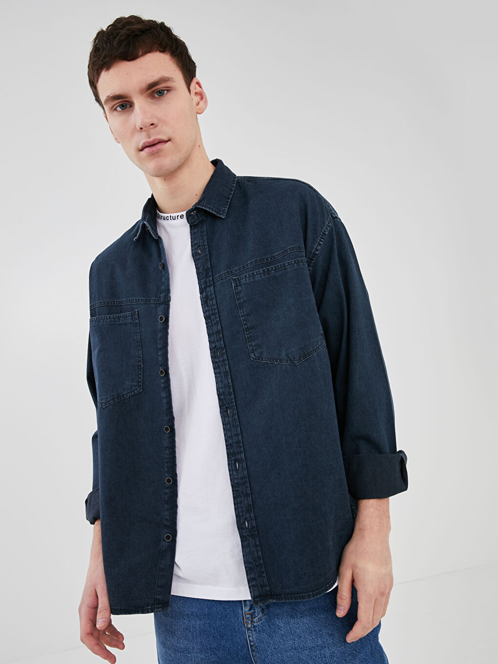 Oversized Long Sleeve Men's Jean Shirt