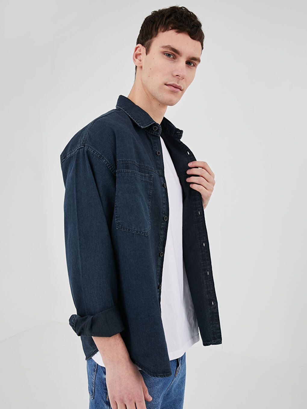 Oversized Long Sleeve Men's Jean Shirt-1