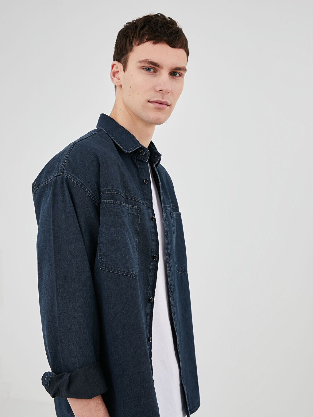 Oversized Long Sleeve Men's Jean Shirt-2