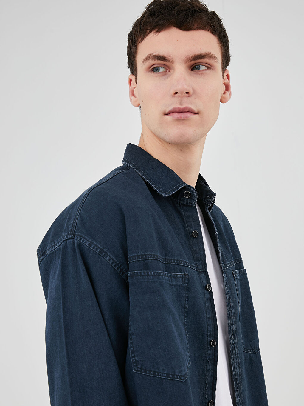 Oversized Long Sleeve Men's Jean Shirt-3