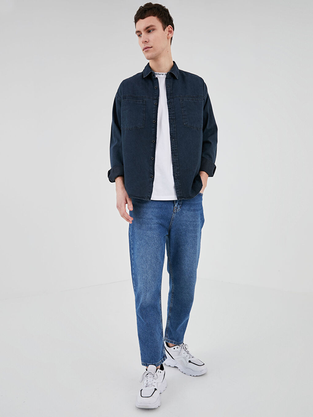 Oversized Long Sleeve Men's Jean Shirt-4