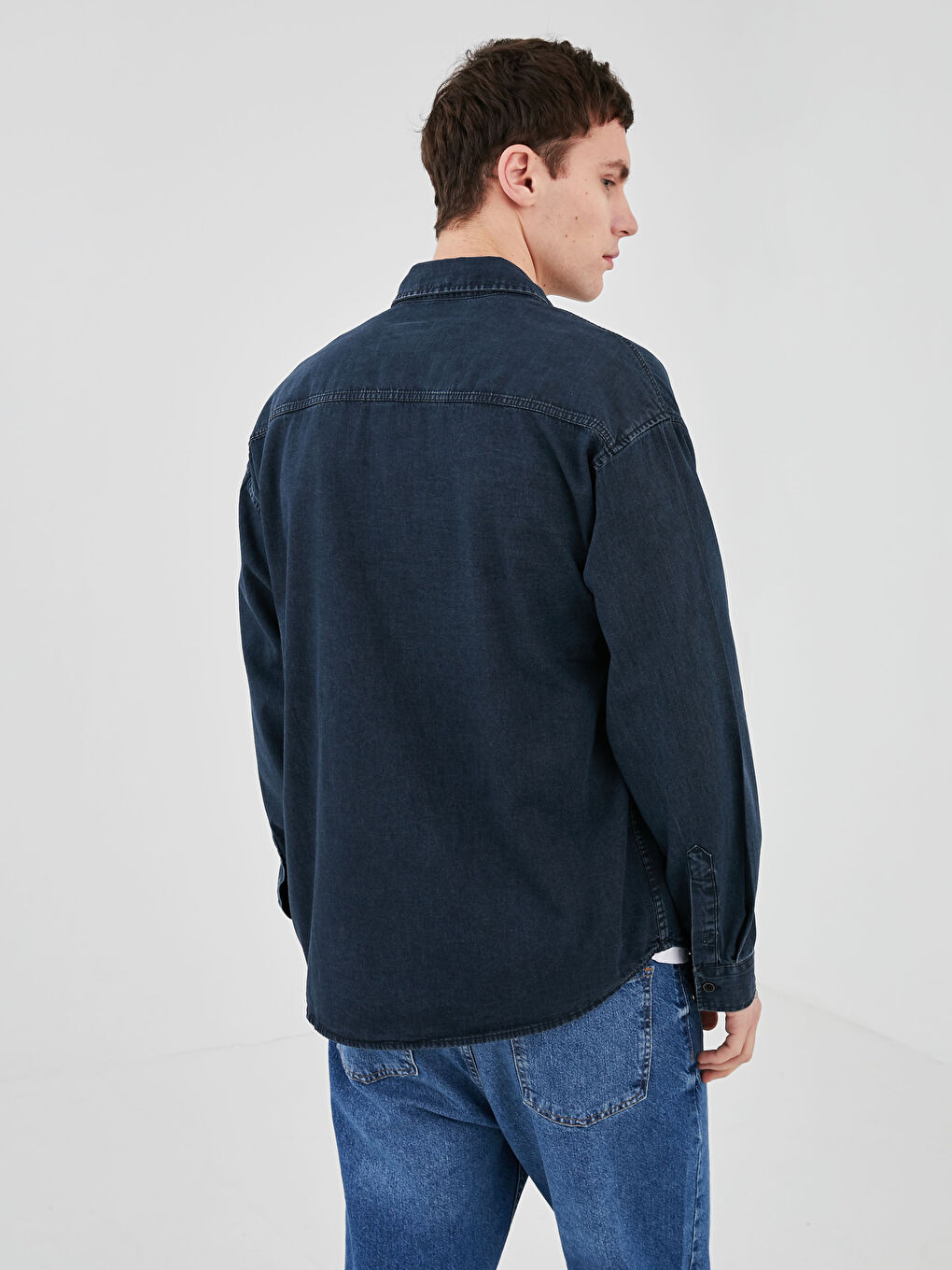 Oversized Long Sleeve Men's Jean Shirt-5
