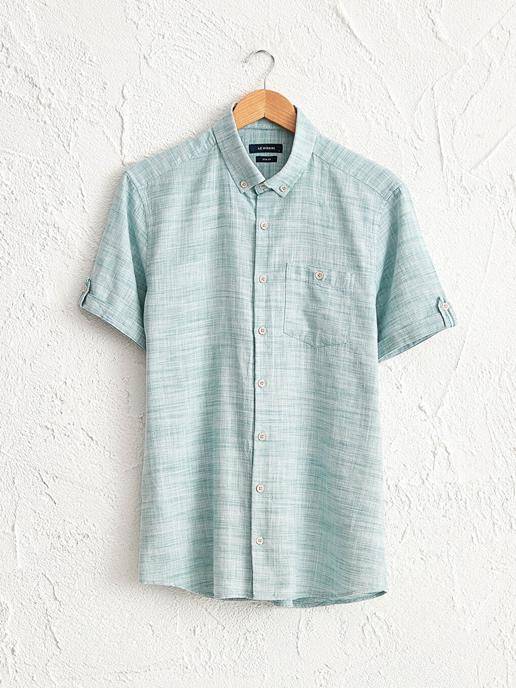 قميص رجالي ضيق بنقشة وأكمام قصيرة للرجال-5