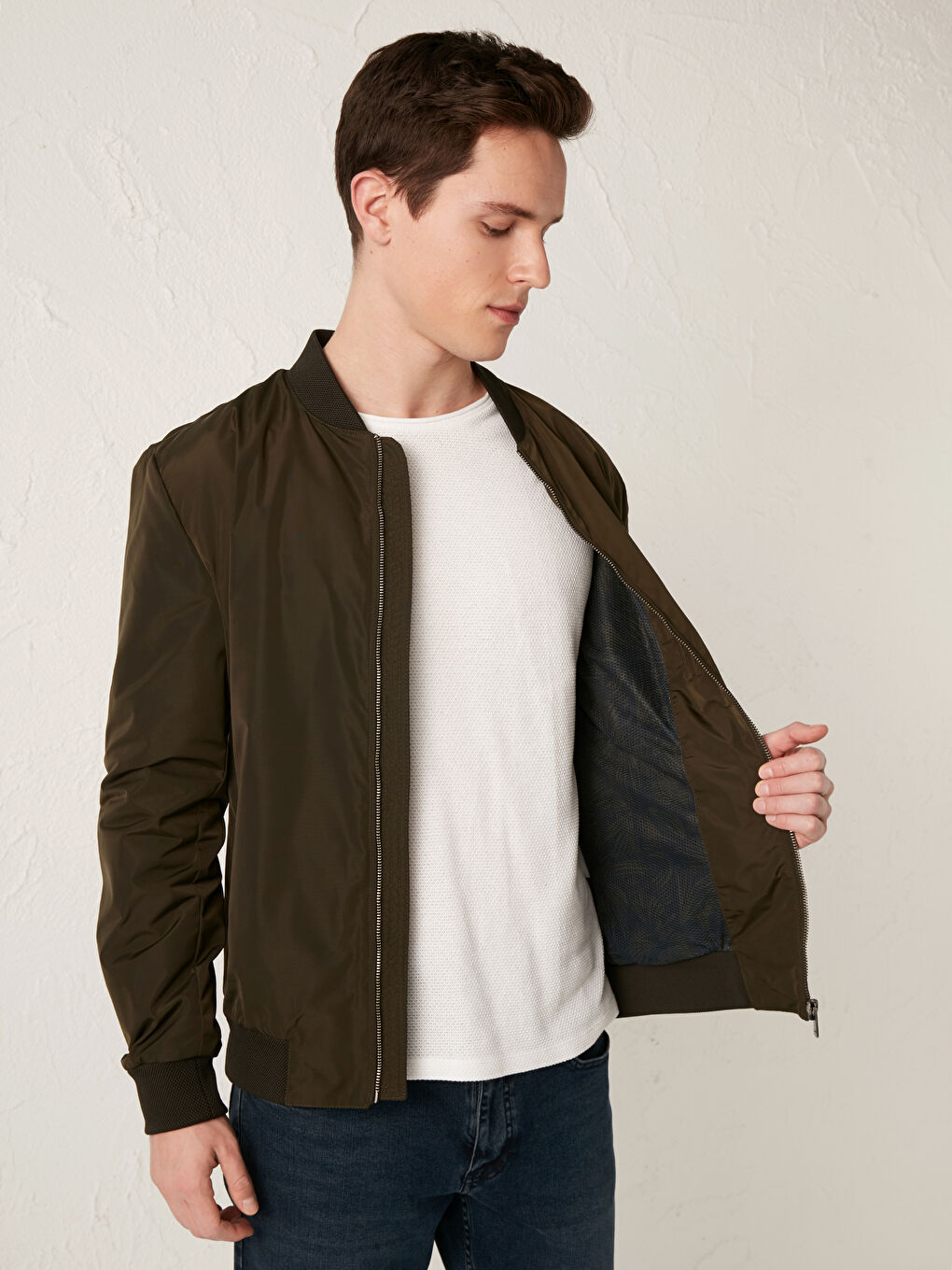 Slim Fit College Collar Bomber Coat-3