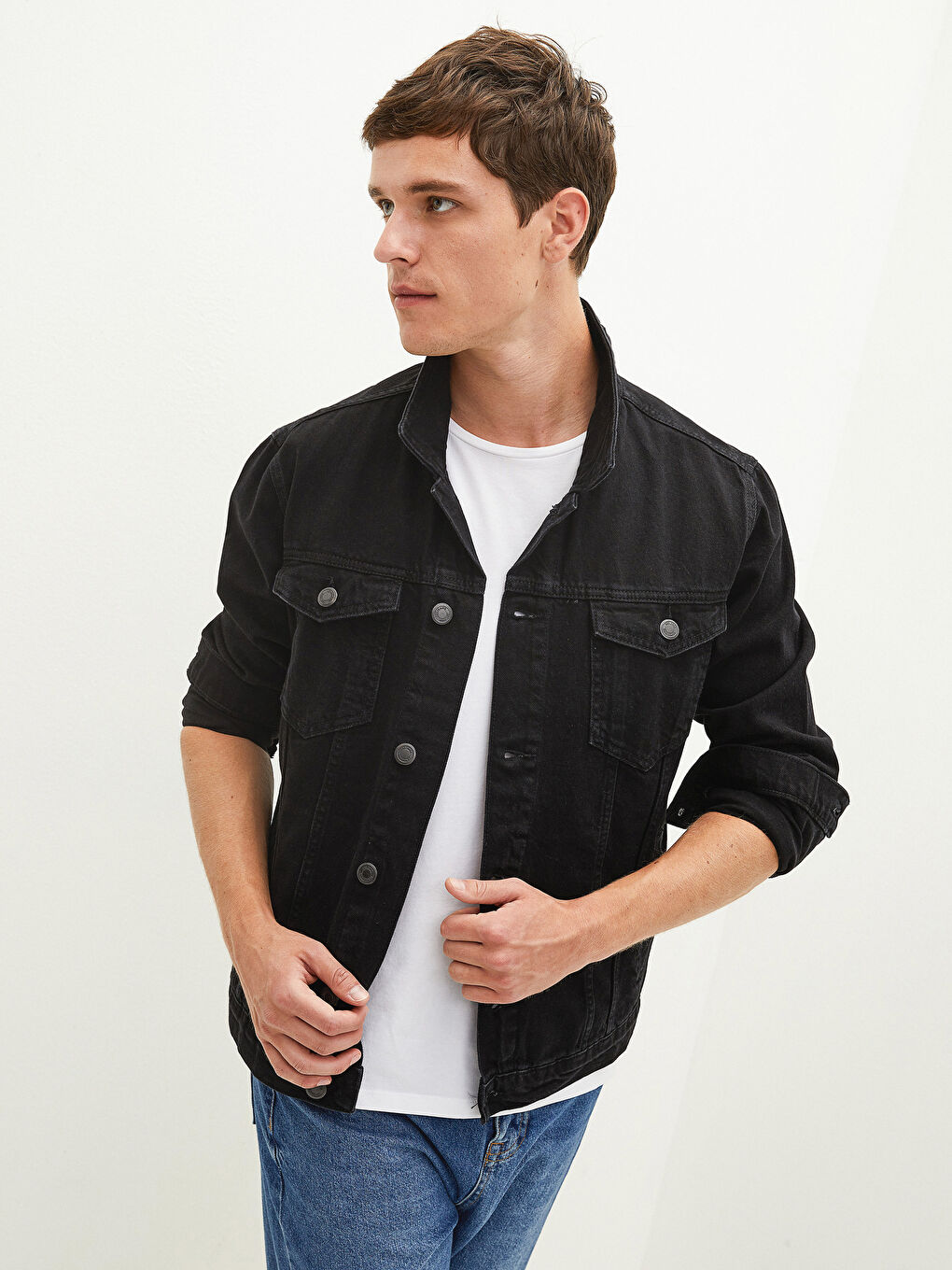 Siyah Standart Kalıp Erkek Jean Ceket-2