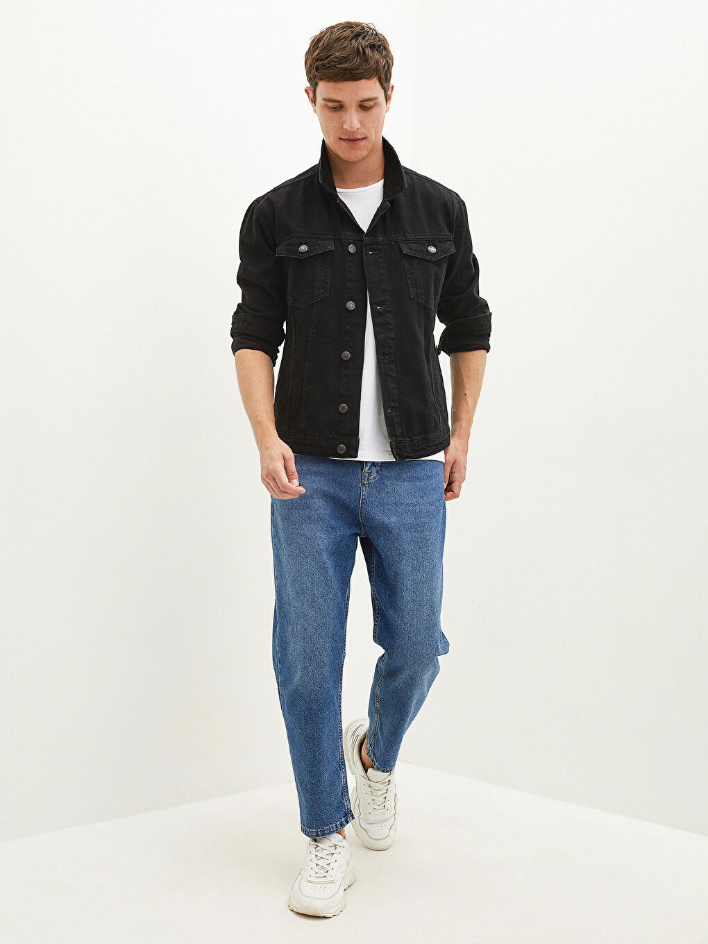 Siyah Standart Kalıp Erkek Jean Ceket-3