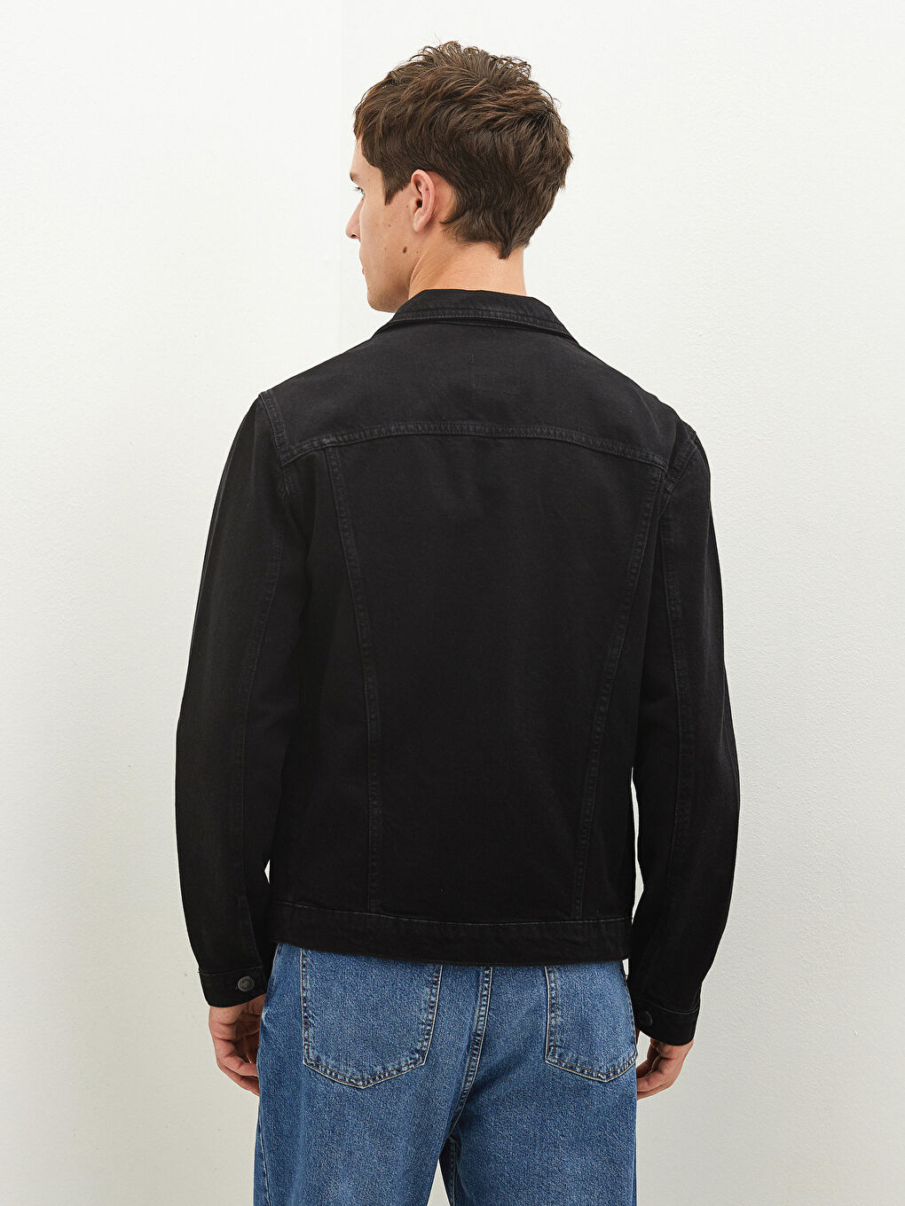 Siyah Standart Kalıp Erkek Jean Ceket-4