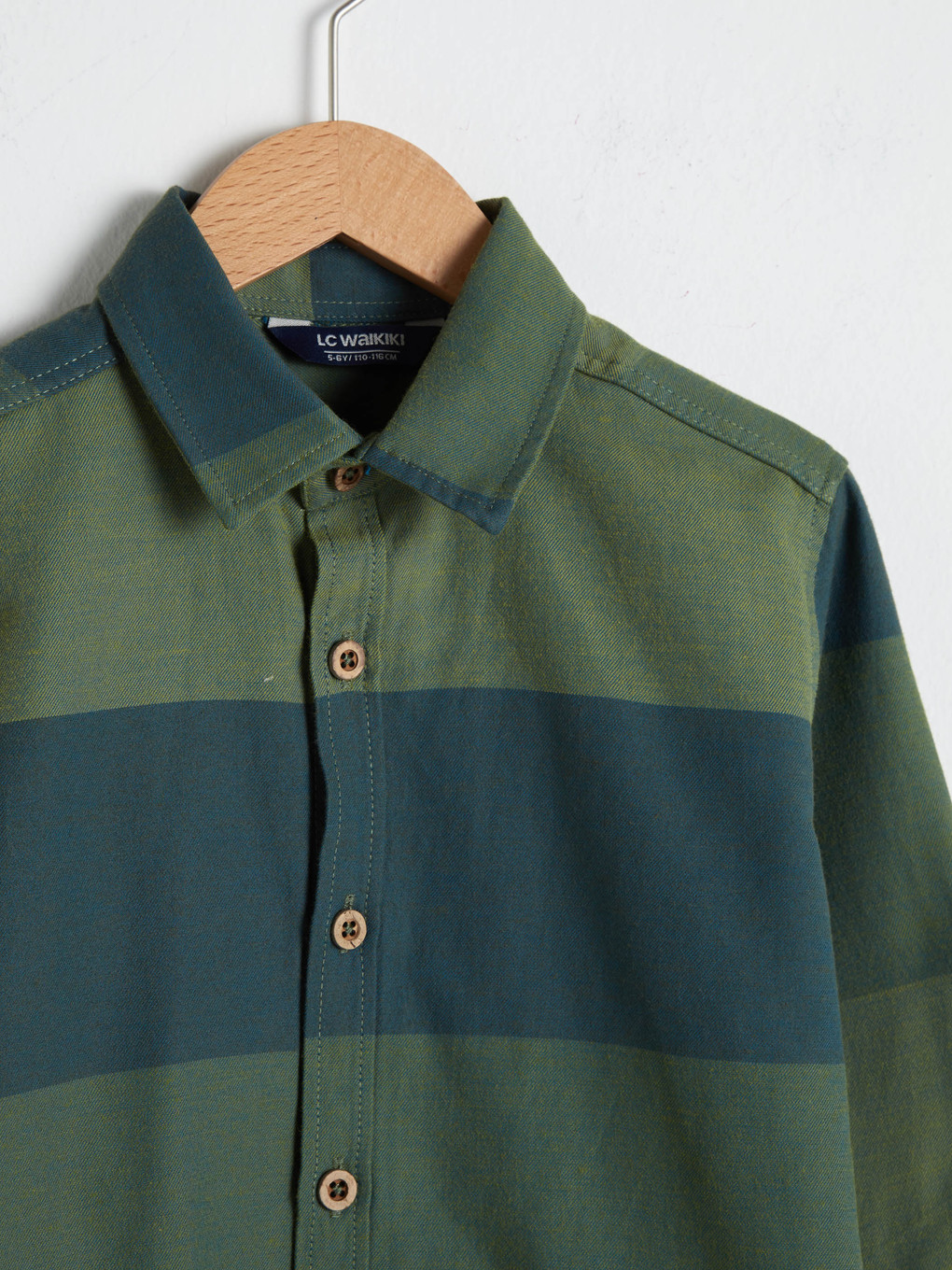 Haki Erkek Çocuk Çizgili Twill Gömlek-3