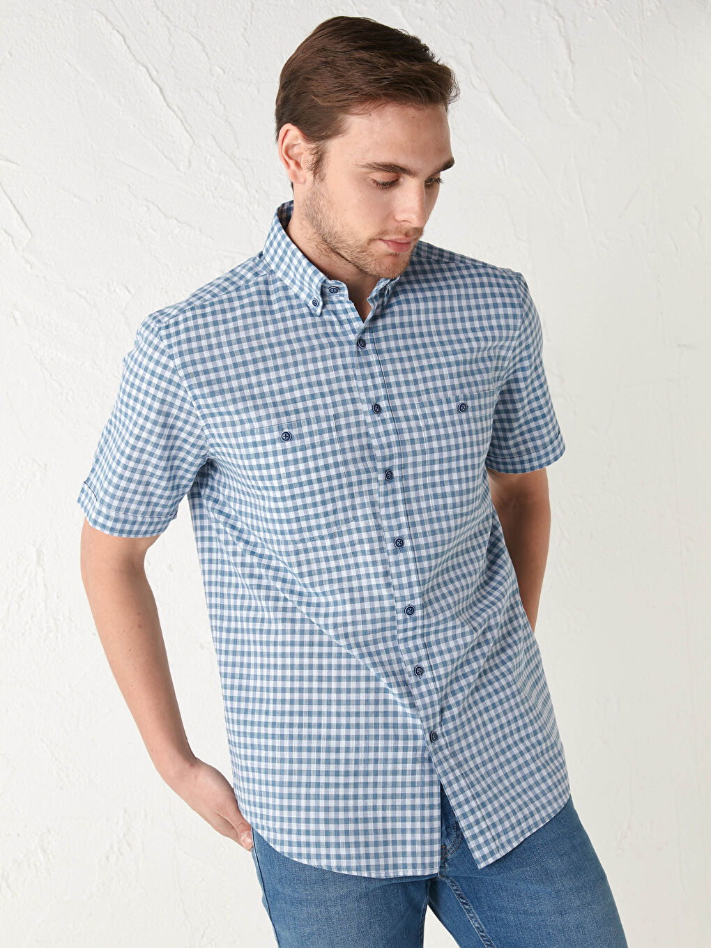 Mavi Regular Fit Kısa Kollu Ekose Poplin Erkek Gömlek