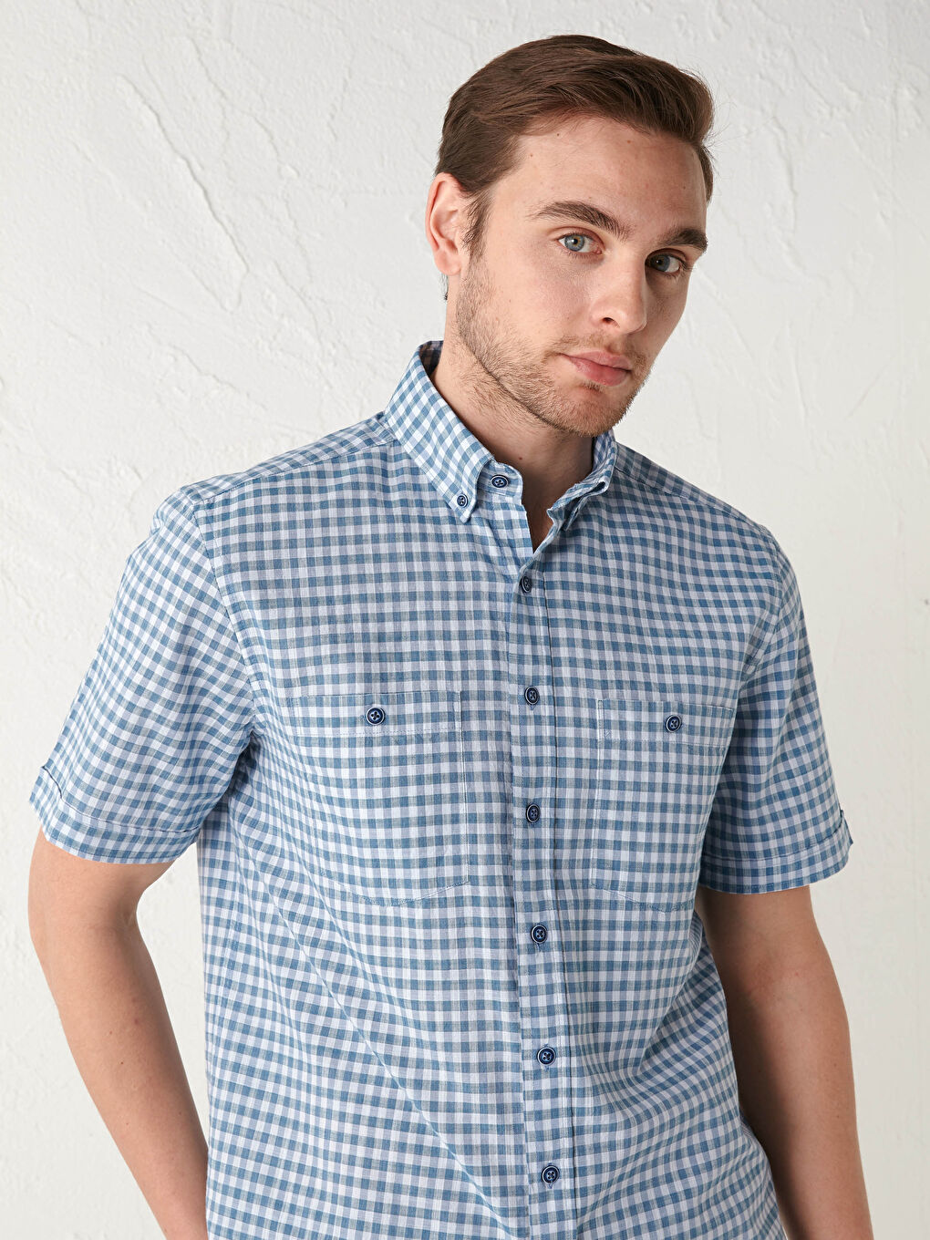 Mavi Regular Fit Kısa Kollu Ekose Poplin Erkek Gömlek-1