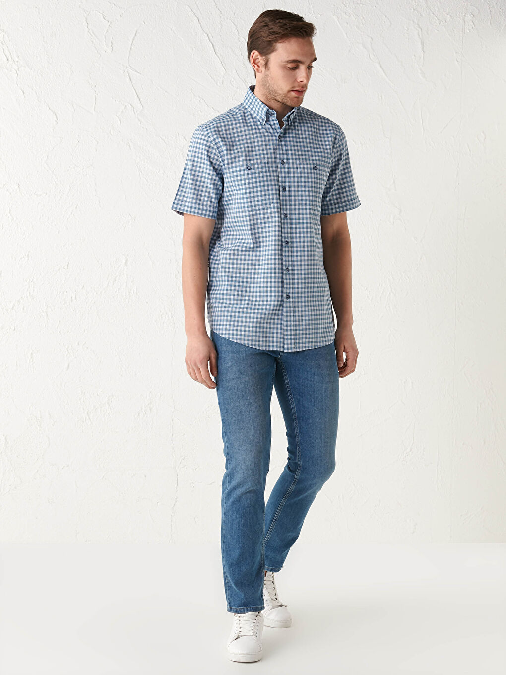 Mavi Regular Fit Kısa Kollu Ekose Poplin Erkek Gömlek-2