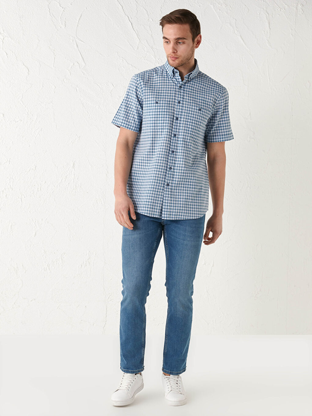 Mavi Regular Fit Kısa Kollu Ekose Poplin Erkek Gömlek-3