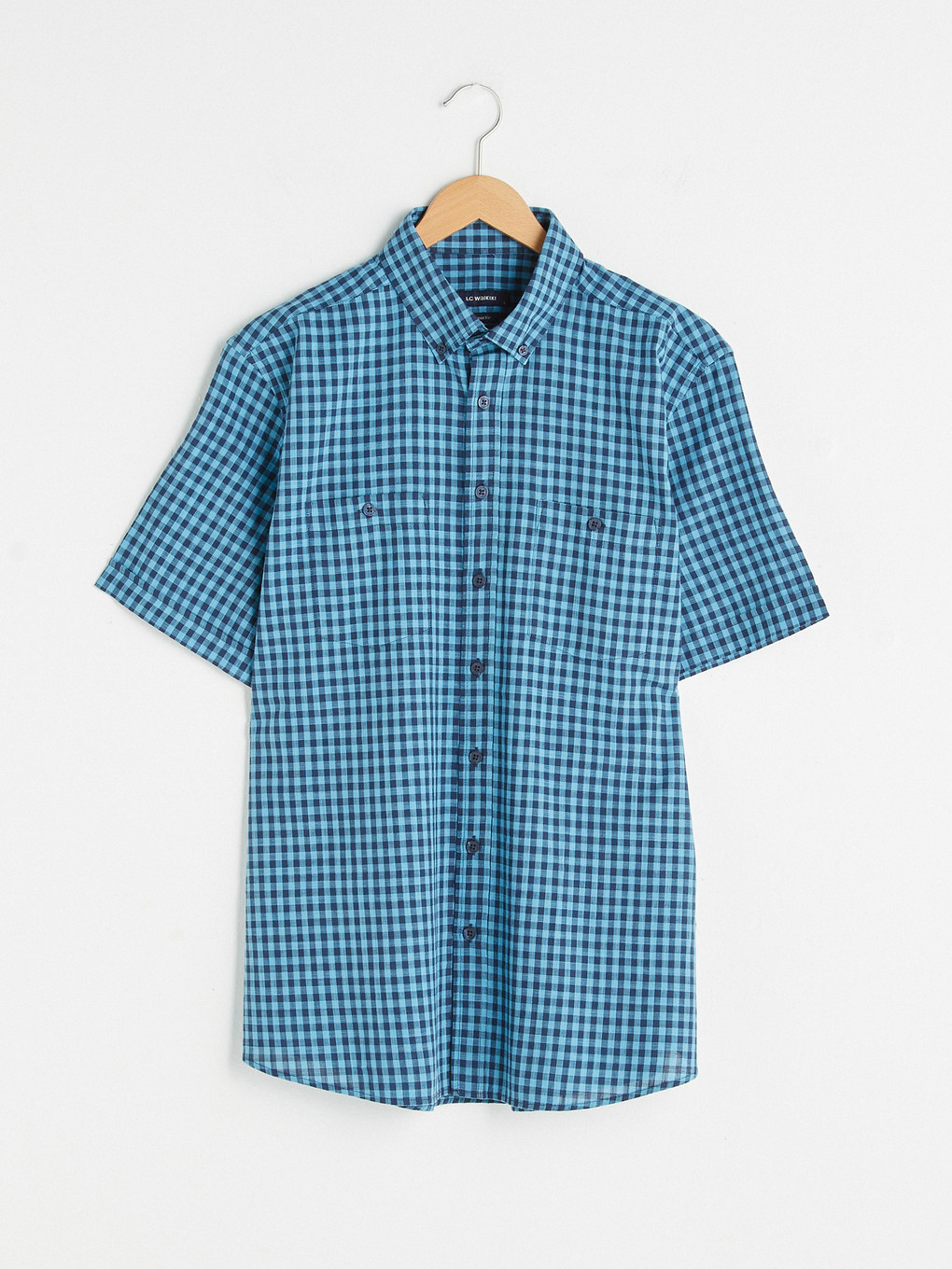 Petrol Regular Fit Kısa Kollu Ekose Poplin Erkek Gömlek-5