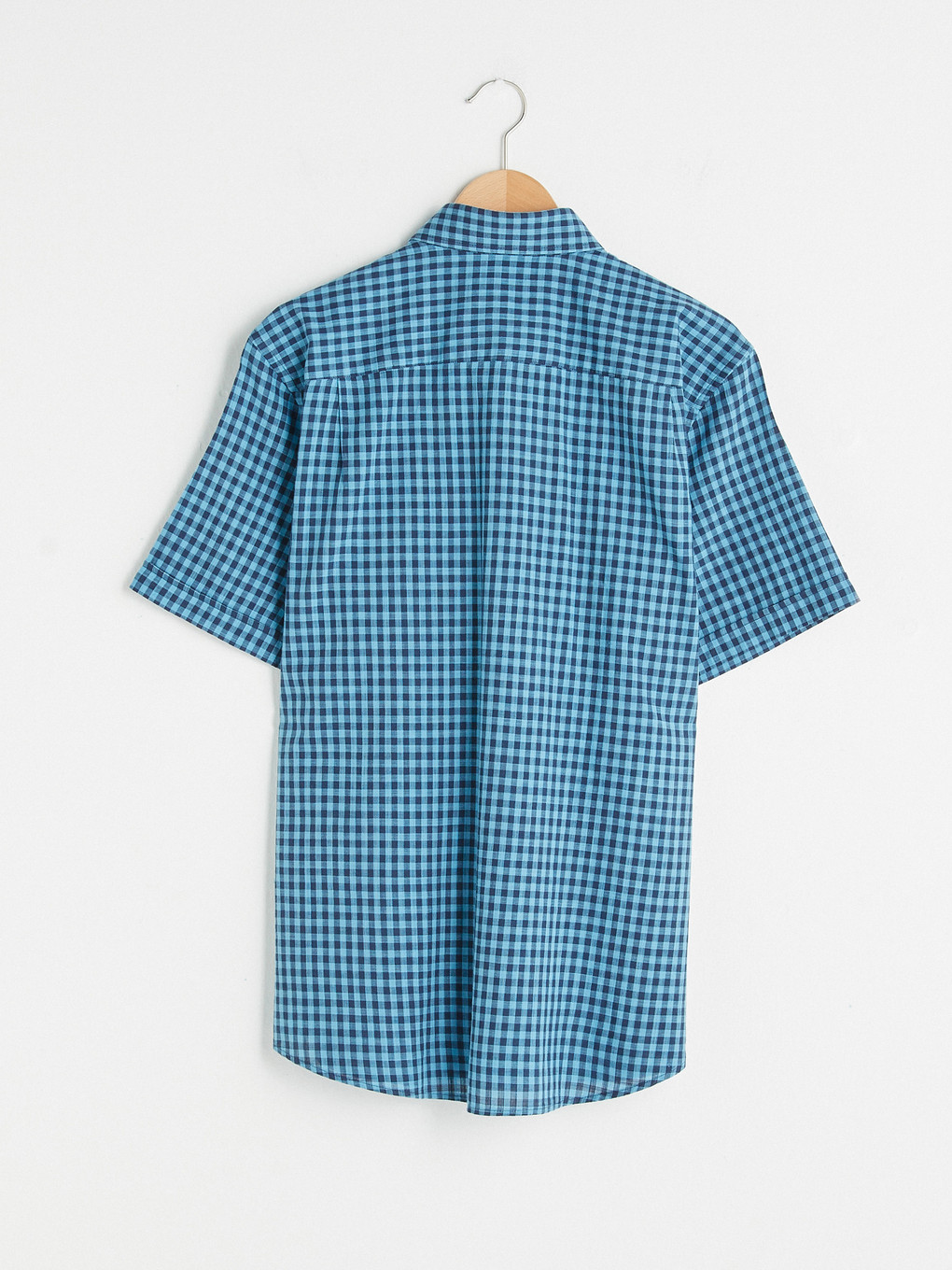 Petrol Regular Fit Kısa Kollu Ekose Poplin Erkek Gömlek-6
