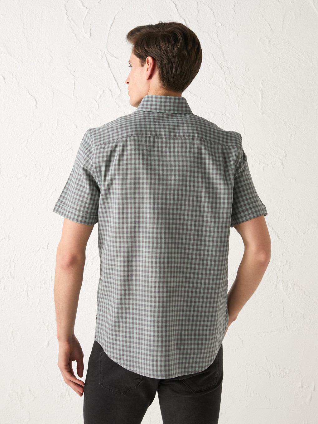 Yeşil Regular Fit Kısa Kollu Ekose Poplin Erkek Gömlek-4