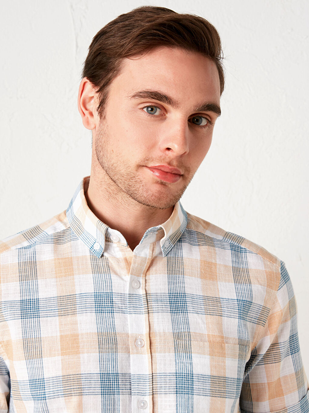 Regular Fit Short Sleeve Plaid Poplin Men's Shirt-3