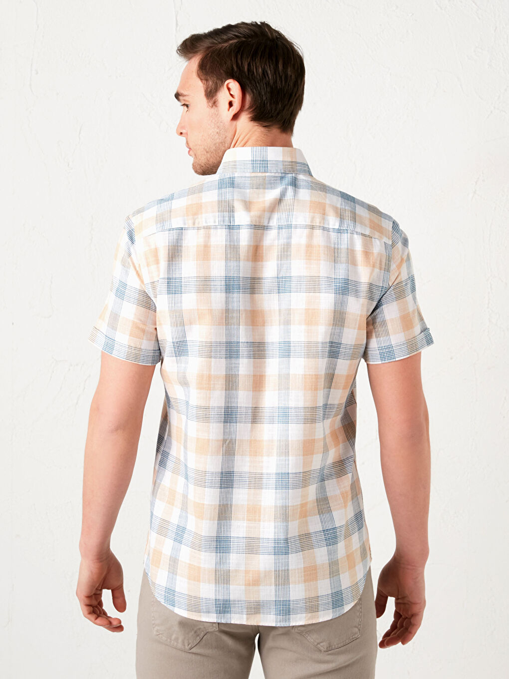 Regular Fit Short Sleeve Plaid Poplin Men's Shirt-4