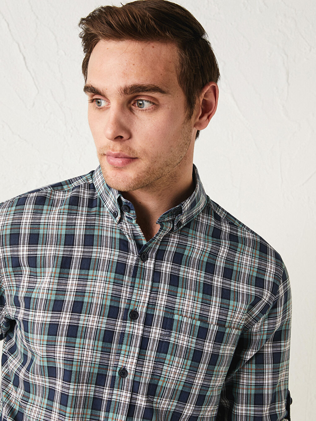 Regular Fit Long Sleeve Plaid Poplin Men's Shirt-3