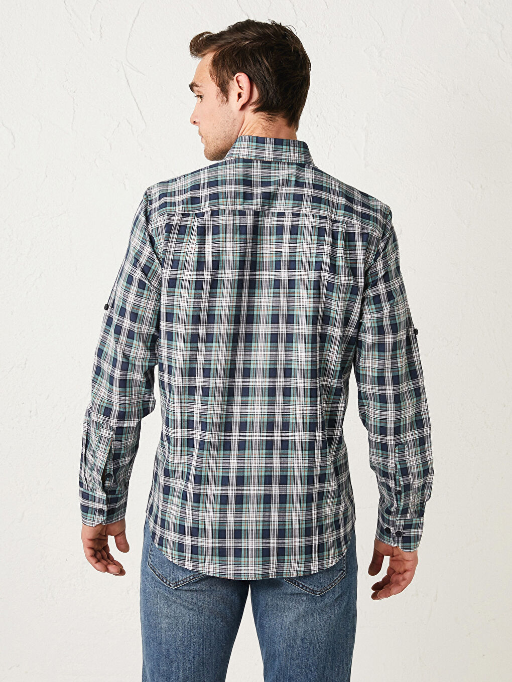 Regular Fit Long Sleeve Plaid Poplin Men's Shirt-5