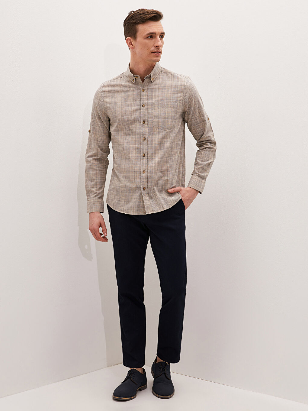 Regular Fit Long Sleeve Poplin Men's Shirt-1