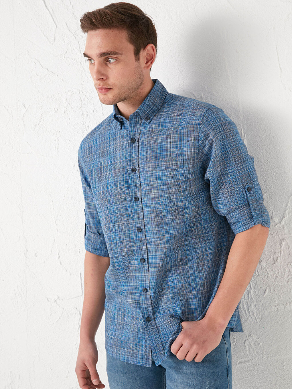 Lacivert Regular Fit Uzun Kollu Poplin Erkek Gömlek-1