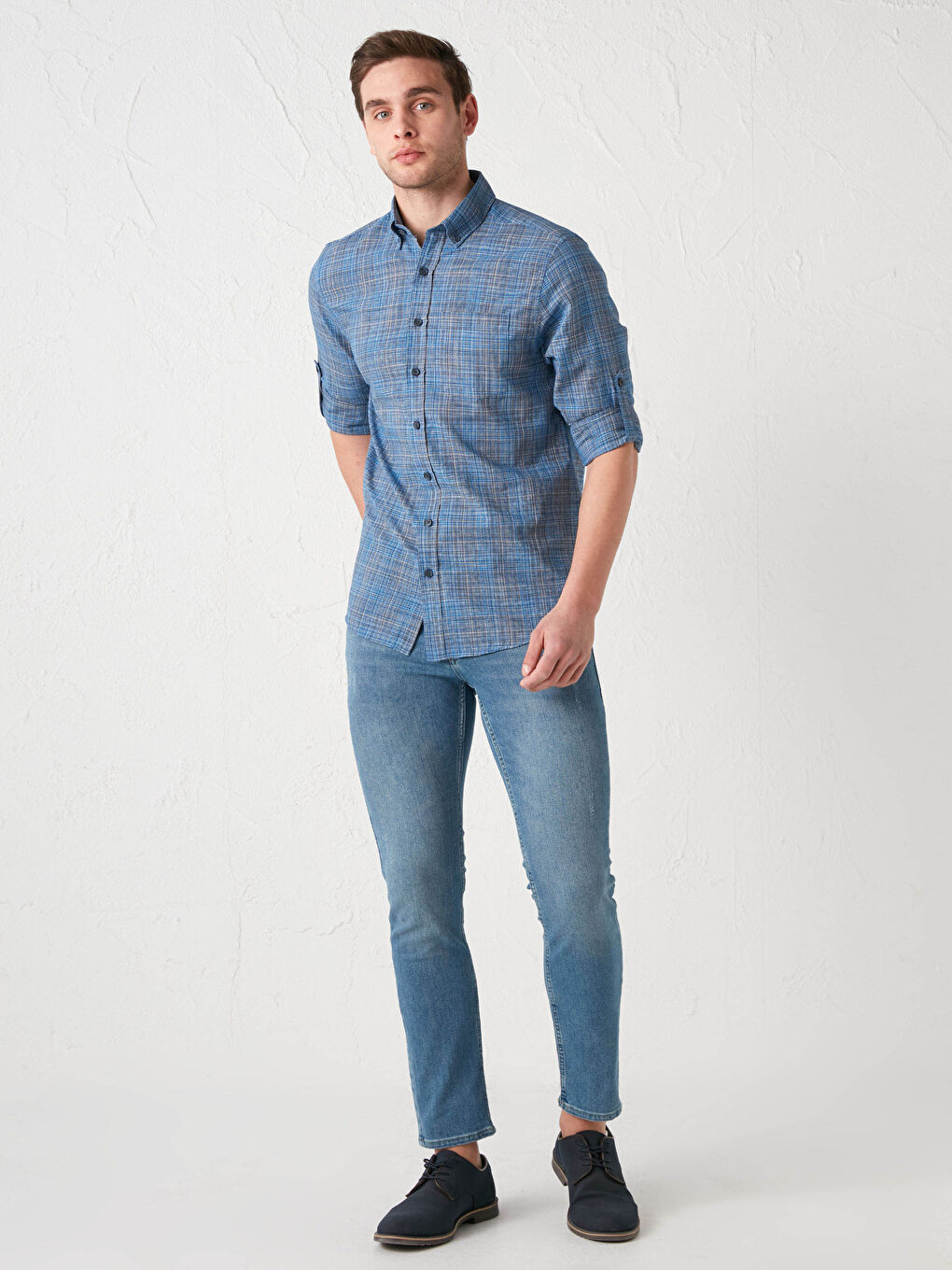 Lacivert Regular Fit Uzun Kollu Poplin Erkek Gömlek-3