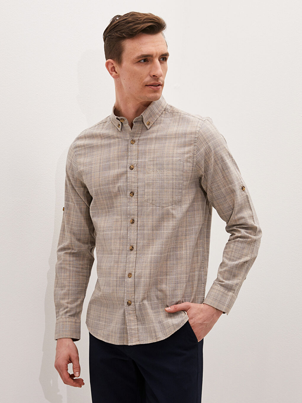 Regular Fit Long Sleeve Poplin Men's Shirt-3