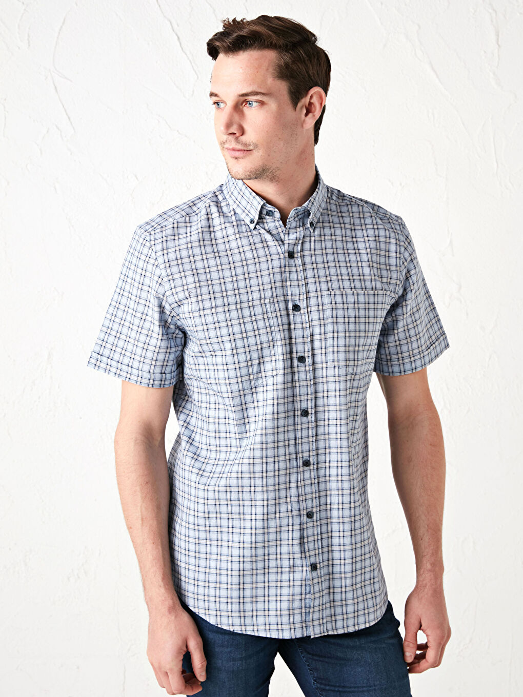 LCWAIKIKI Classic Regular Fit Short Sleeve Plaid Oxford Men's Shirt -S11766Z8-LLC