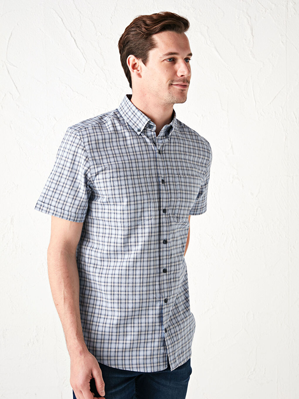LCWAIKIKI Classic Regular Fit Short Sleeve Plaid Oxford Men's Shirt -S11766Z8-LLC