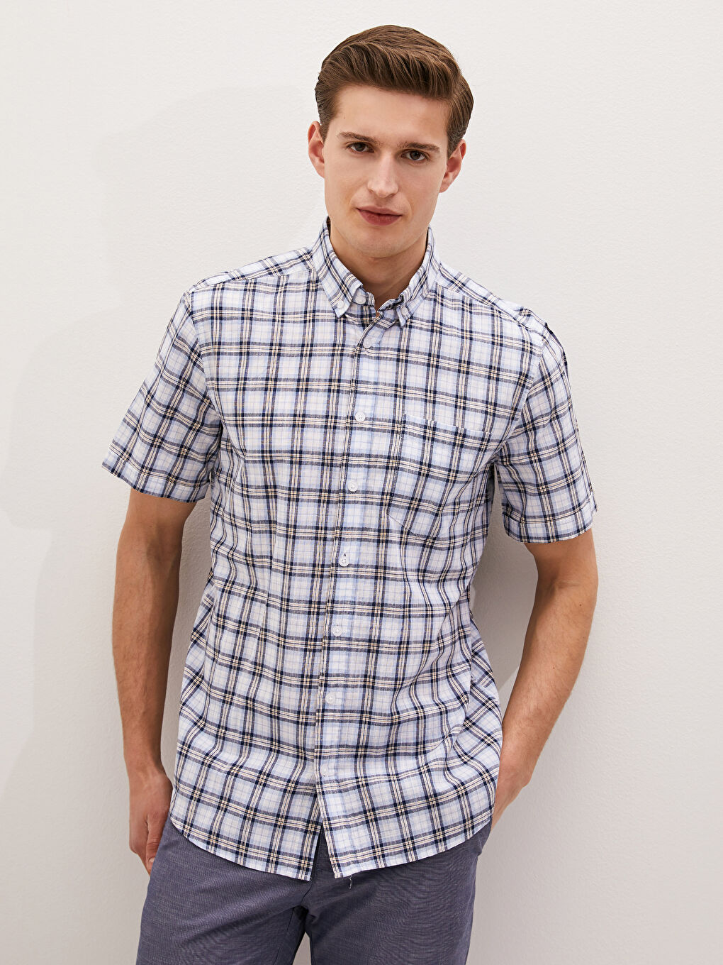 Mavi Regular Fit Kısa Kollu Ekose Poplin Erkek Gömlek-4