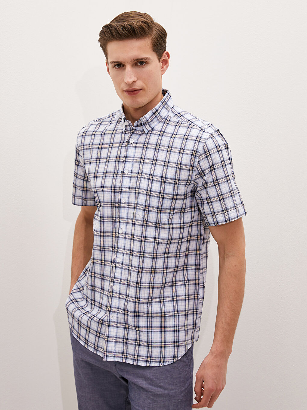 Mavi Regular Fit Kısa Kollu Ekose Poplin Erkek Gömlek