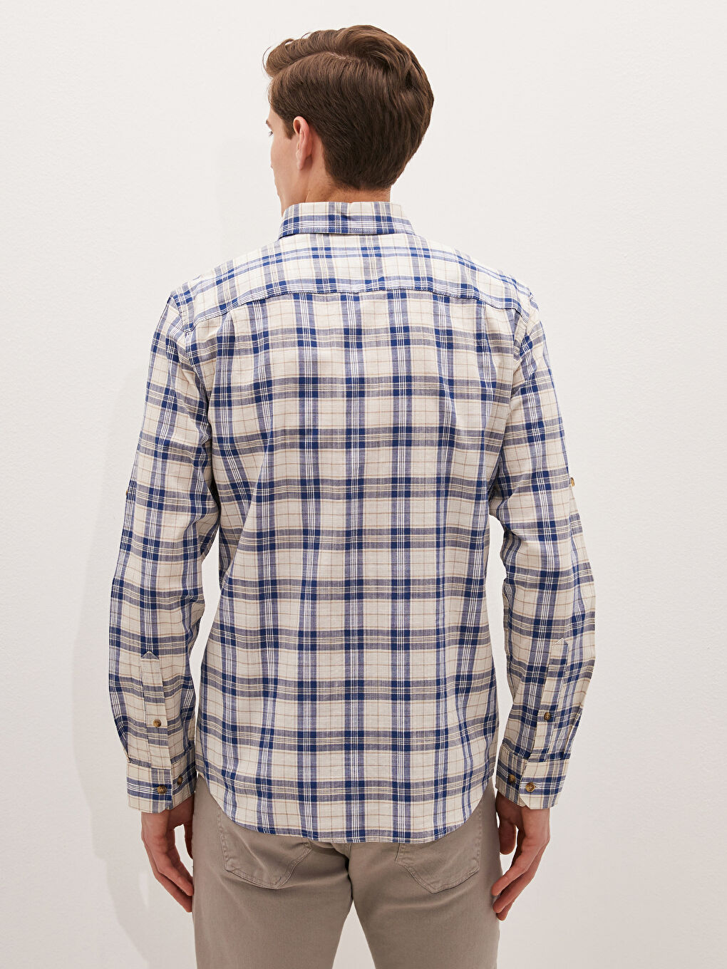 Regular Fit Long Sleeve Plaid Poplin Men's Shirt-3