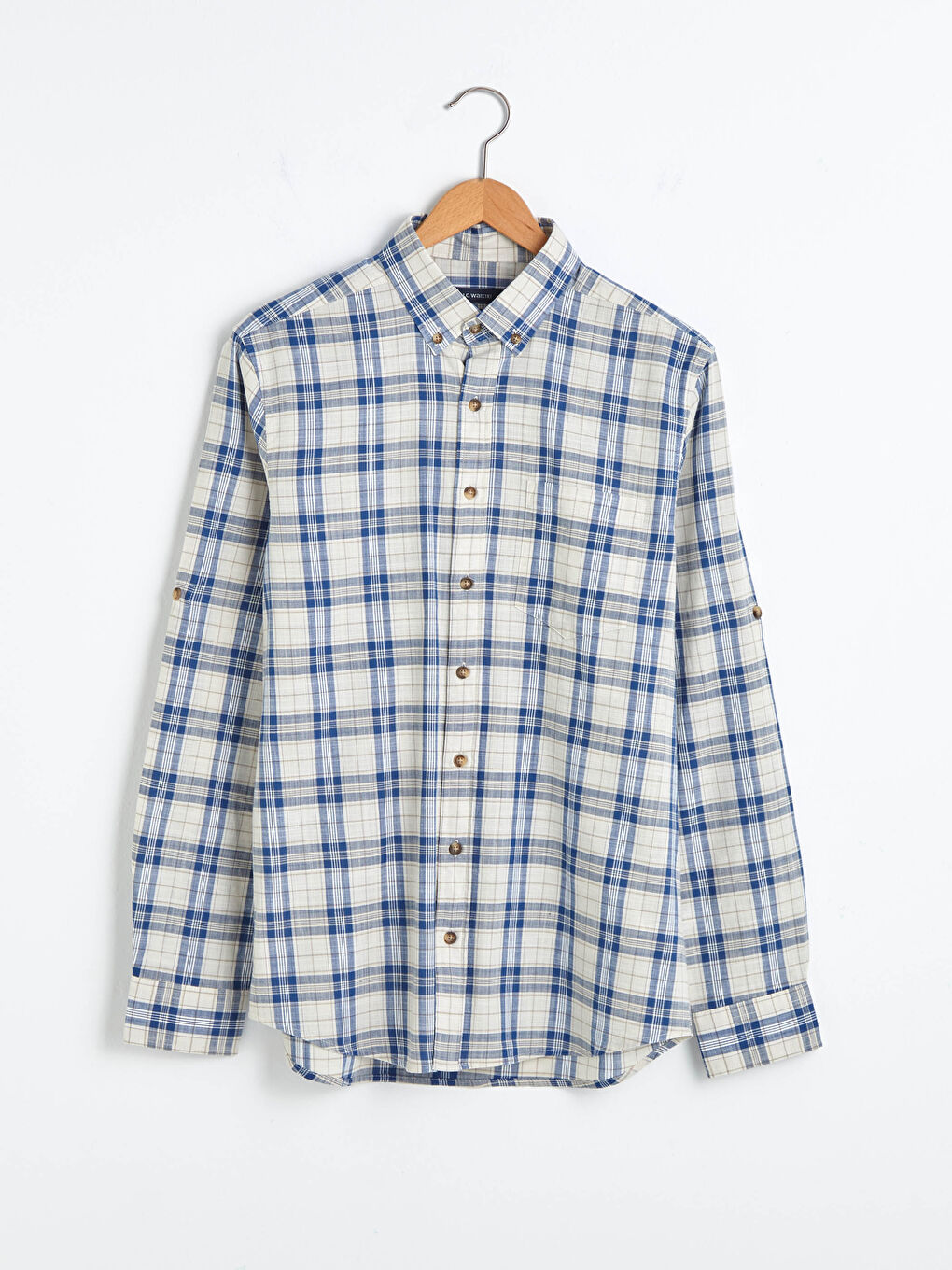 Regular Fit Long Sleeve Plaid Poplin Men's Shirt-5