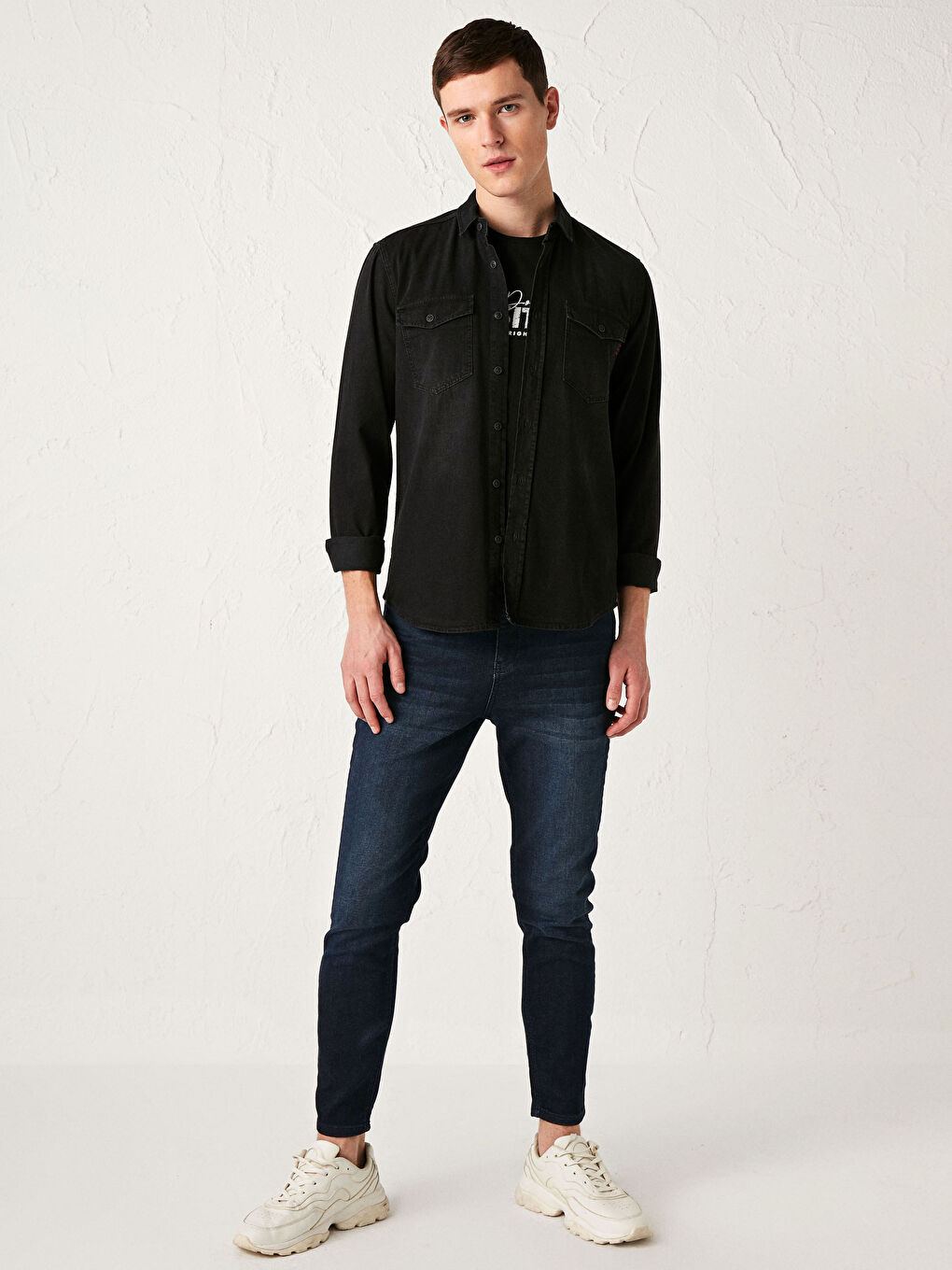 Siyah Slim Fit Erkek Jean Gömlek-3