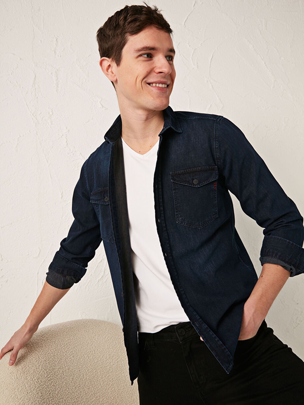 Slim Fit Long Sleeve Jean Shirt