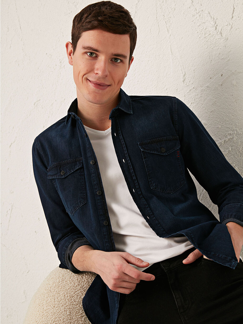 Slim Fit Long Sleeve Jean Shirt-1