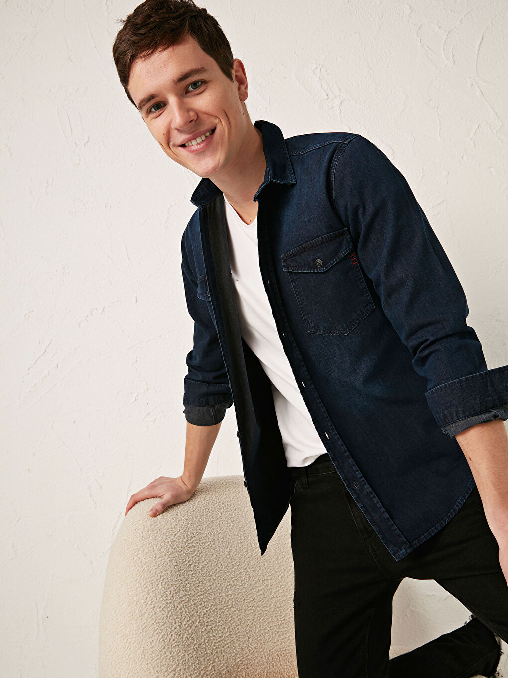 Slim Fit Long Sleeve Jean Shirt-2