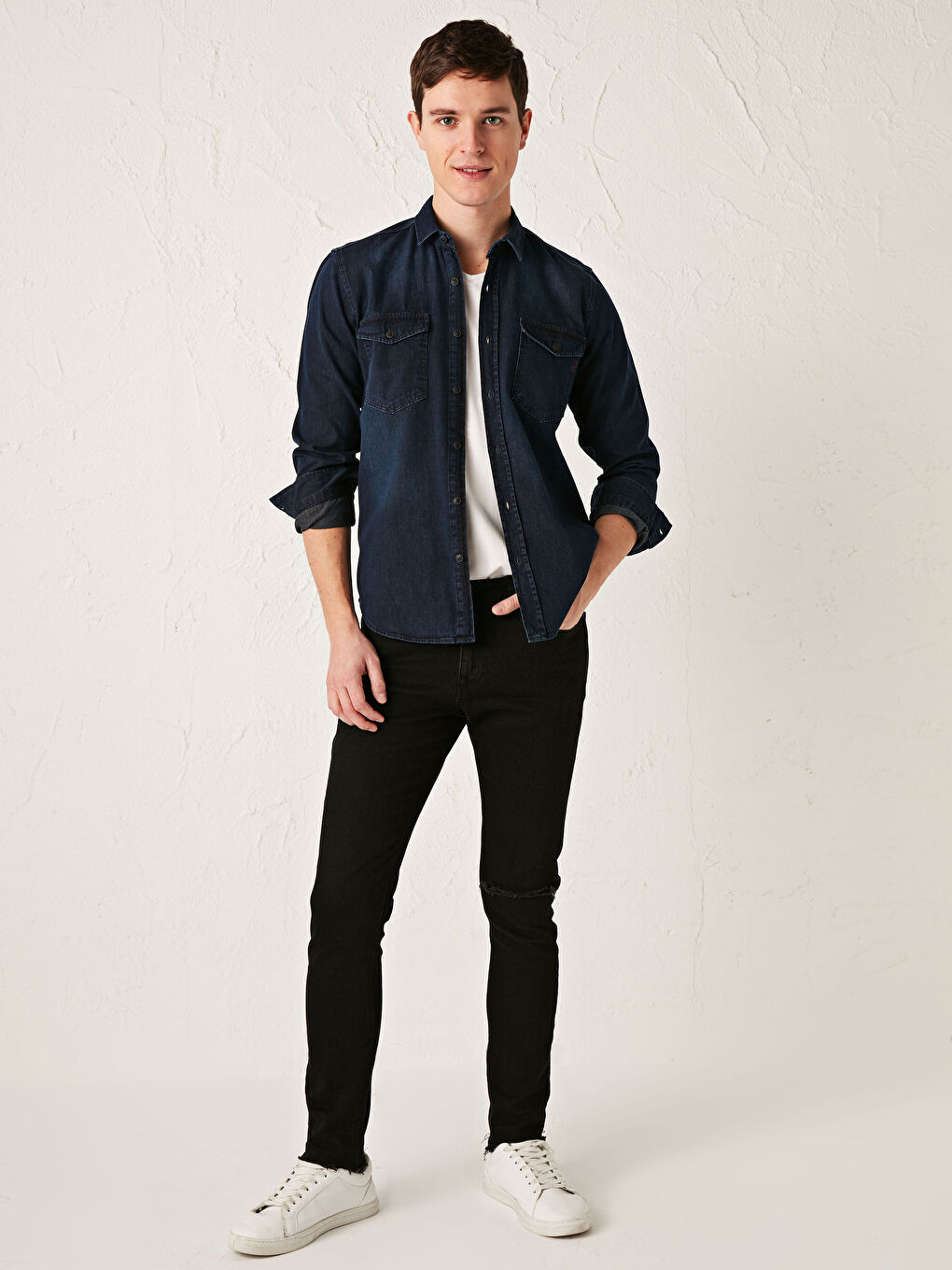 Slim Fit Long Sleeve Jean Shirt-3