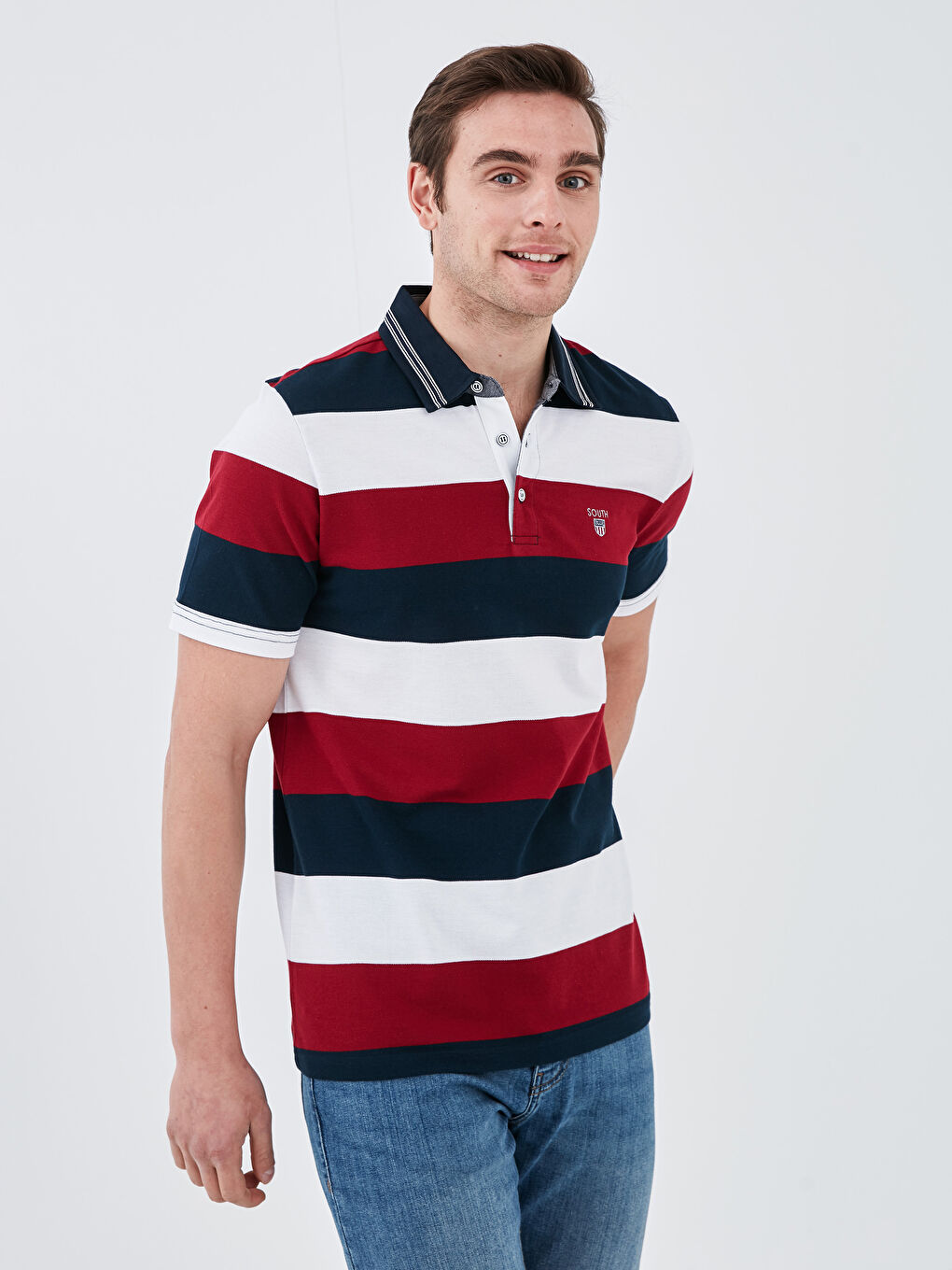 T-shirt en Coton à Rayures à Manches Courtes pour Hommes avec Col Polo